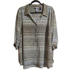 Catherines V-Neck Pop Over Blouse Top 2XWP (22/24) Petite Lightweight Casual Tan